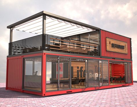 Industrial House Exterior, Container Restaurant, Container Cafe, Outdoor Restaurant Design, Container Conversions, Container Buildings, Building A Tiny House, Building A Container Home, Cafe Shop Design