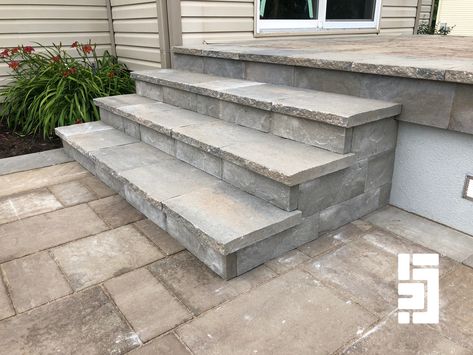 See how SilcaGrates were used to create beautiful stone steps easily.   Obtain the desired rise and tread with no worries of settling over time. 
Welcome to the Deck Revolution! Stone Stairs Front Door, Paver Porch Steps, Stone Steps Back Door, Steps From Porch To Patio, Diy Stone Steps Front Door, Patio Stone Steps, Front Steps Ideas Stone, Steps Off Back Door To Patio, Patio Paver Steps