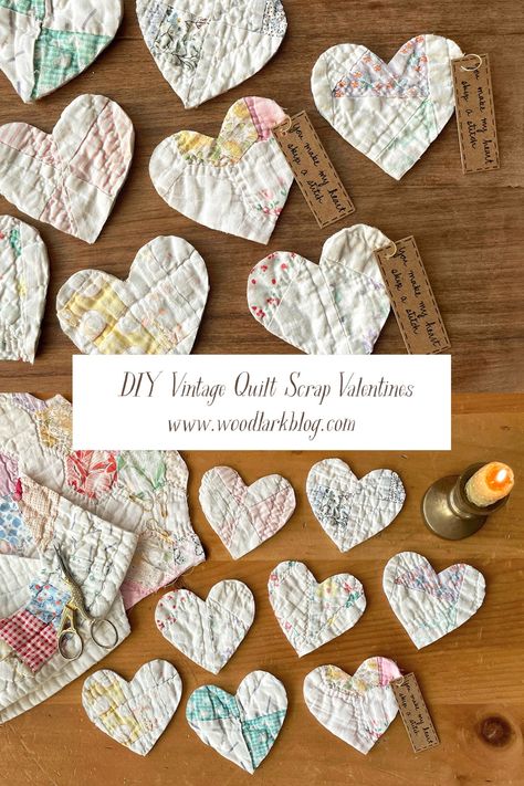 DIY Vintage Quilt Scrap Valentines – Woodlark Blog – Woodlark Blog Uses For Fabric Scraps, Valentine Fabric Postcards Ideas, Fabric Valentine Crafts, Diy Vintage Valentines, Heart Sewing Projects, Fabric Valentines, Things To Make Out Of Old Quilts, Quilt Scraps Projects Leftover Fabric, Valentine’s Day Sewing Projects