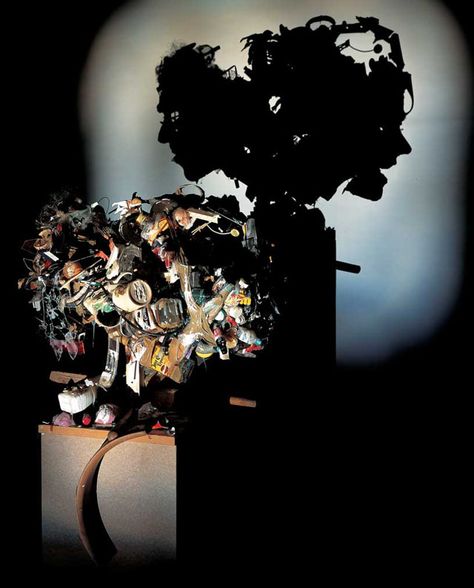 British art duo Tim Noble and Sue Webster create trash sculptures that, when lit, project eerie shadow images. Shadow Images, Ghost In The Machine, Trash Art, Shadow Art, Shadow Play, Junk Art, British Art, British Artist, Land Art