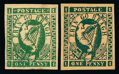 1893 Erin Go Bragh 1d. green fine mint, also proof in dark green Erin Go Bragh Tattoo, Irish Stamp, Vintage Stamps Postage, Claddagh Tattoo, Tattoo Dublin, Mountain Winter, Erin Go Bragh, Matchbox Art, Irish Design