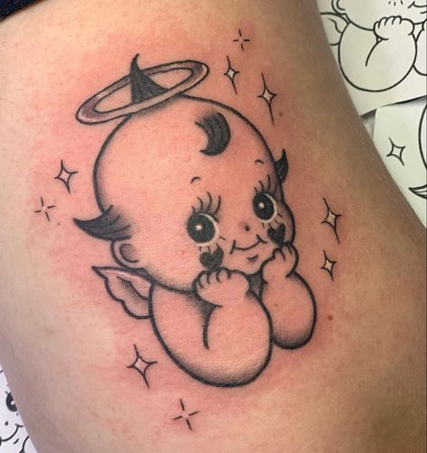 Traditional Tattoo Baby, Kewpie Tattoo, Tattoo Nightmares, Kewpie Art, Baby Angel Tattoo, Tattoo Catalog, Wrist Tattoo Designs, Traditional Tattoo Designs, Doll Tattoo