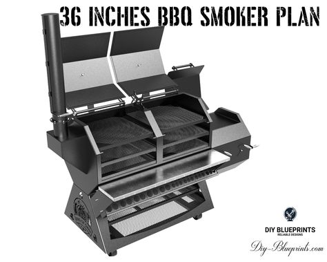 36" x 118" DIY BBQ Smoker Plan Width 56" x Height 84" x Length 118" 3/16 steel plate. • 72.44" long x 36" depth horizontal cooking chamber • 32" long x 36" depth firebox •72" Long Squeeze/Storage rack • 6 Removal meat rack • 2 Thermometers • Collapsible smoke stack Complete package: inch dimensions, PDFs for components and assemblies, weld specs for DIY, DXF/DWG files for metal parts, sheet sizes, detailed BOM with costs. https://www.diy-blueprints.com/36-inch-bbq-smoker #bbq #grill #... Diy Blueprints, Smoker Diy, Smoker Plans, Smoker Bbq, Diy Bbq, Bbq Smoker, Bbq Smokers, Sheet Sizes, Steel Plate