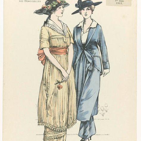 Journal des Demoiselles, 1 Juin 1915, No. 5279, Suppl. No. 18, anonymous, 1915 - Rijksmuseum 1915 Fashion, Edwardian Fashion Plates, 10s Fashion, Art Nouveau Fashion, Fashion 1910, Belle Epoch, 1910s Fashion, Fashion Illustration Vintage, 20th Century Fashion