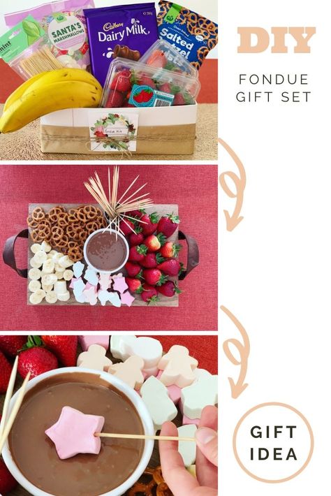 DIY Fondue Kit – Gift Pack – Be A Fun Mum Fondue Gift Basket, Fondue Gift Basket Ideas, Cadbury Dairy Milk Chocolate, Fondue Night, Date Night Gifts, Non Perishable, Dairy Milk Chocolate, Chocolate World, Fondue Set