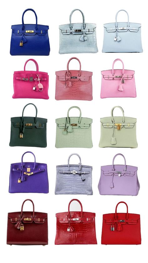 birkin bag blue pink green purple and red crocodile etc Vintage Designer Bags, Birkin Handbags, Luxury Bags Collection, Girly Bags, Accessories Bags Shoes, Kelly Bag, Luxury Purses, Hermes Handbags, Pretty Bags