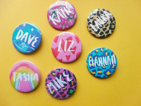 Personalised Custom Name Button Badge | Etsy Name Badge Design, Badge Ideas, Clay Pins, Button Badges, Name Badges, Button Badge, Badge Design, Pinback Buttons, Buttons Pinback