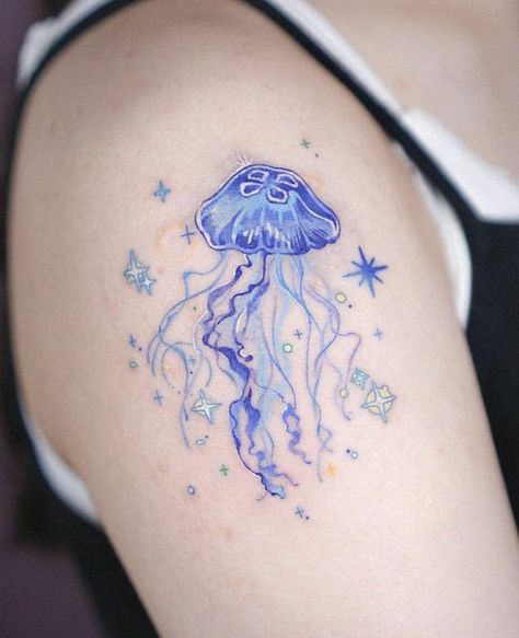 16 Tattoo, Funky Tattoos, Seni Pastel, Jellyfish Tattoo, Blue Jellyfish, Haiwan Lucu, Cute Little Tattoos, Cute Tiny Tattoos, Dream Tattoos