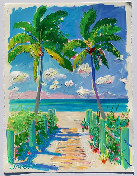 Florida Painting Ideas, Summertime Paintings, Acrylic Beach Painting, Beach House Painting, Vacation Painting, Beach Painting Ideas, Summer Painting Ideas, Simple Canvas Painting, Beachy Paintings