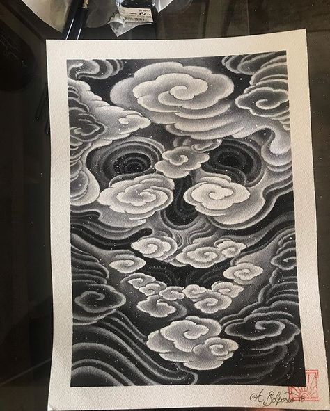 Japanese Tattoo Art Clouds, How To Draw Japanese Clouds, Japanese Traditional Clouds, Japanese Sky Tattoo, Japanese Cloud Art, Cloud Japanese, Japanese Water Tattoo, Japanese Cloud Tattoo, Japanese Skull