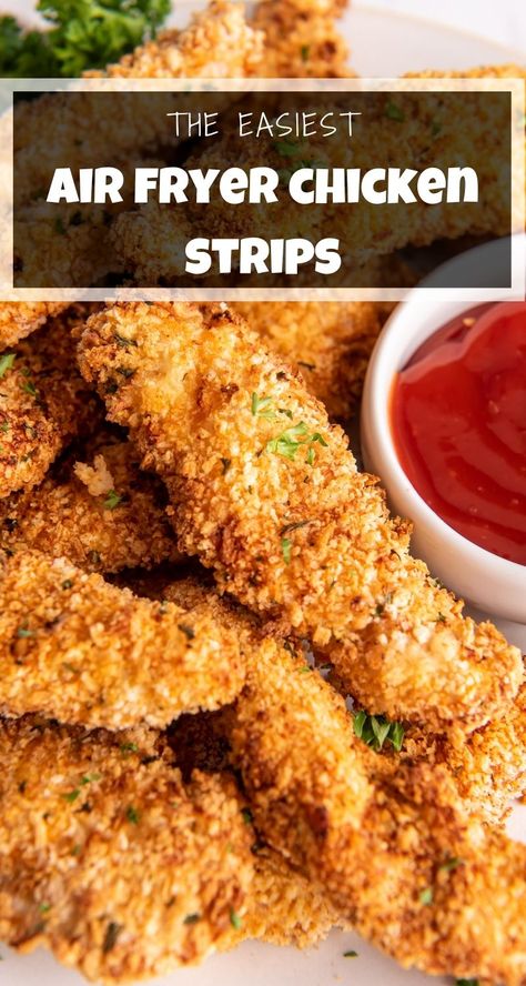 Air Fryer Chicken Strips, Air Fried Chicken Tenders, Chicken Strip Recipes, Fried Chicken Strips, Air Fryer Fried Chicken, Crunchy Chicken, Air Fryer Chicken Tenders, Chicken Tenderloin Recipes, Baked Chicken Tenders