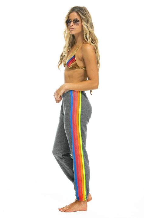 Women's Sweatpants - Aviator Nation Comfy Sweats, Striped Sweatpants, The Aviator, Neon Stripes, Stitch Work, Aviator Nation, Striped Sweatshirts, Womens Cashmere, Black Neon