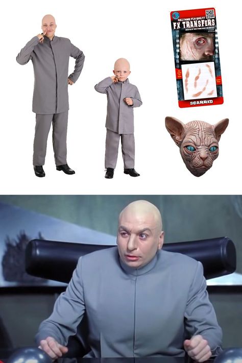 Dr.Evil Costume Idea Dr Evil Costume, Male Disney Villains, Evil Costume, Villain Characters, Disney Villain Costumes, Dr Evil, Party City Costumes, Bald Cap, Costumes For Halloween