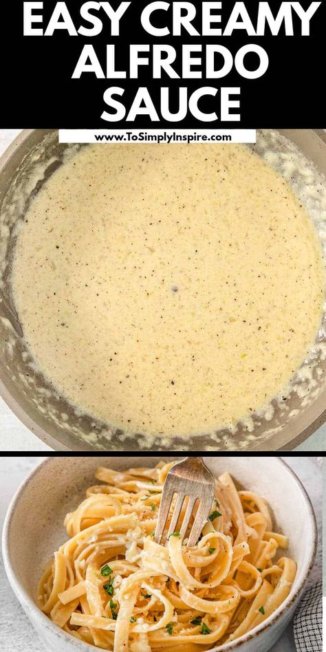 This easy homemade Alfredo sauce is a rich and creamy white sauce made with butter, Parmesan, heavy cream, and simple seasonings and is ready in 25 minutes! It's a perfect easy recipe to serve over your favorite pasta, chicken, or veggies for a comforting weeknight meal! Heavy Cream Alfredo Sauce, Chicken Pasta Sauce, Easy Homemade Alfredo, Chicken Alfredo Sauce, Alfredo Sauce Easy, Alfredo Sauce Recipe Easy, Creamy White Sauce, Make Alfredo Sauce, Alfredo Sauce Recipe Homemade