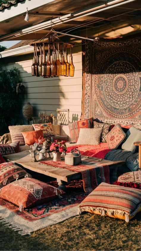 Transform your outdoor space into a bohemian oasis with our collection of boho outdoor decor items. Embrace the free-spirited vibe of boho yard style and infuse your garden with colorful textiles, whimsical accents, and cozy seating areas. Discover unique pieces to create the perfect bohemian yard that reflects your personal style. Elevate your outdoor living experience with our selection of boho-inspired decorations and turn your backyard into a serene retreat that exudes charm and relaxation. Backyard Boho Decor, Boho Yard, Boho Outdoor Decor, Boho Porch, Boho Backyard, Bohemian Backyard, Boho Party Decorations, Garden Seating Area, Desert Decor