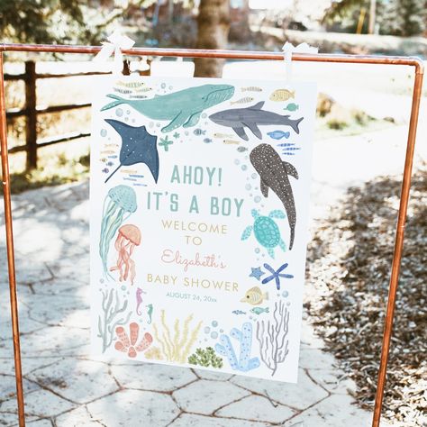 Baby Shower Theme Fishing, Ocean Theme Baby Shower Ideas Boy, Beach Themed Baby Shower Ideas, Beach Baby Shower Ideas, Ahoy Its A Boy Baby Shower Ideas, Baby On Board Shower Theme, Sea Themed Baby Shower Ideas, Coastal Baby Shower Theme, Ocean Themed Baby Shower Ideas