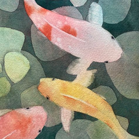 Negative Painting Watercolor, Salt Watercolor, Watercolor Negative Painting, Watercolor And Pastel, Space Watercolor, Koi Watercolor, Negative Painting, Koi Art, Indiana Dunes