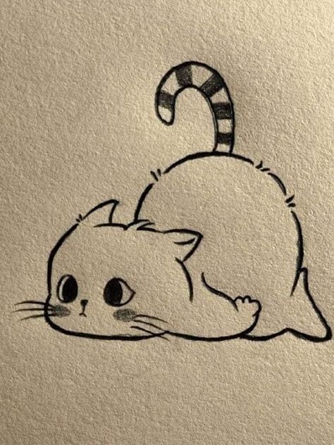 If you adore chibi style drawings, try this sketch idea of a cute little cat or kitten. This is a such as easy drawing that even beginners can do it! Cute Easy Doodles, Easy Love Drawings, Cute Cat Drawing, Cute Sketches, Easy Doodles Drawings, Easy Drawings Sketches, Cute Doodles Drawings, Cute Doodle Art, Cute Cartoon Drawings