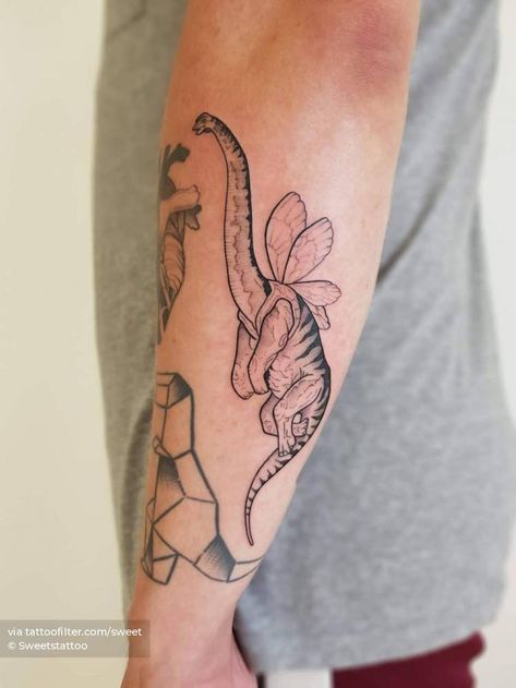 Dinosaur With Wings Tattoo, Brachiosaurus Tattoo Cute, Thunderstruck Tattoo, Weird Animal Tattoos, Plesiosaurus Tattoo, Great Pyrenees Tattoo, Brontosaurus Tattoo, Community Tattoo, Unique Animal Tattoos