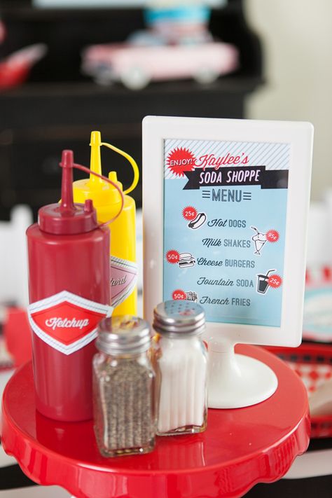 50s Drive In Party, 50s Party Favors, 50 Diner Theme Party, 1950’s Party, 1950s Diner Party, Diner Party Theme, Diner Decorations, Soda Shop Party, 1950s Soda Shop