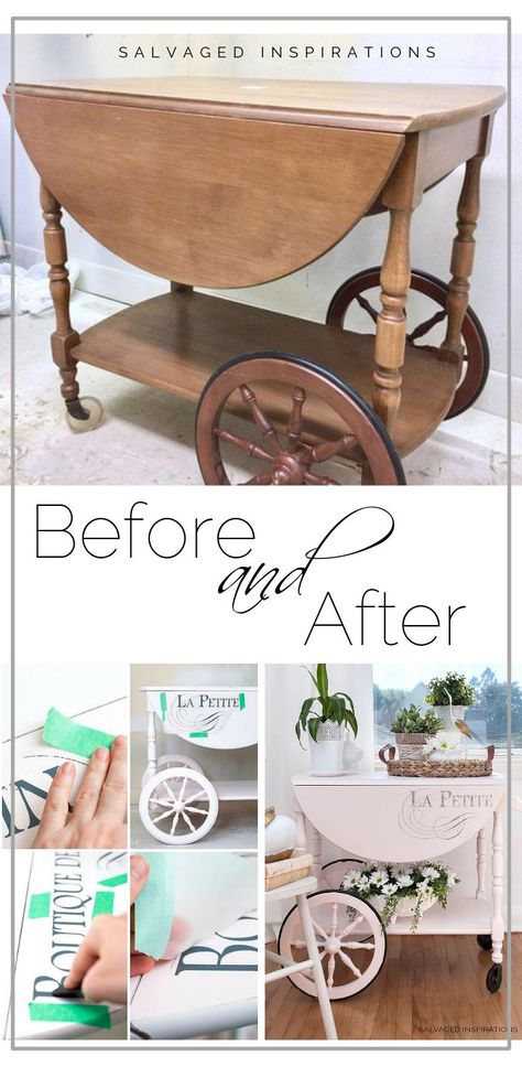 Tea Cart Makeover, Trolley Ideas, Antique Tea Cart, Tea Carts, Vintage Tea Cart, Chalk Paint Furniture Diy, Furniture Graphic, Vintage Cart, Salvaged Inspirations