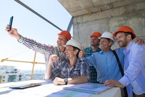 Team Of Builders Happy Smiling Take Selfie Photo During Meeting With Architect A , #AD, #Selfie, #Photo, #Meeting, #Smiling, #Team #ad Construction Team Photoshoot, Construction Company Headshots, Construction Worker Photoshoot, Construction Photoshoot, Construction Worker Photography, Gift Photoshoot, Graphic Design Portfolio Cover, Team Builders, Plan Image