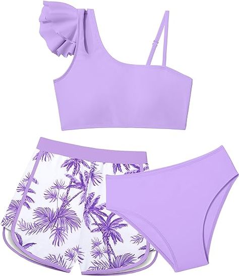 Amazon.com: Doumlop Girls Bathing Suit Size 9 10,Girls Swimsuit with Shorts 3 Piece High Waisted Girls Bikini Adjustable Strap Girls Swimwear Tropical Purple Ruffle Bathing Suit for Girls : Clothing, Shoes & Jewelry Swimwear With Shorts, Cute Swimming Suits, Children Bottoms, Tropical Swimsuits, Purple Swimsuit, Tropical Girl, Lash Sets, Swimsuit With Shorts