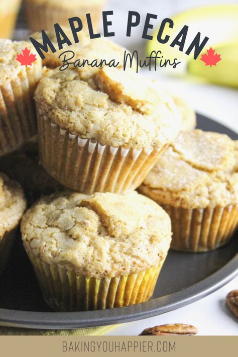 Banana Pecan Muffins, Vegan Muffin, Sweet Easy Recipes, Cinnamon Glaze, Maple Recipes, Pecan Muffins, Vegan Muffins, Overripe Bananas, Maple Pecan