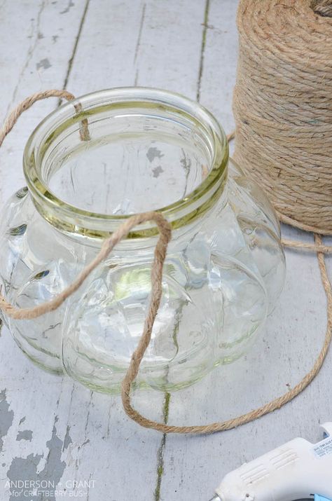 DIY Glass Lanterns Made from Repurposed Jars | anderson + grant Glass Jars Diy, Glass Lanterns, Accent Wall Stencil, Creative Diy Projects, Inexpensive Crafts, Stone Candles, Jar Lanterns, Globe Decor, How To Make Lanterns