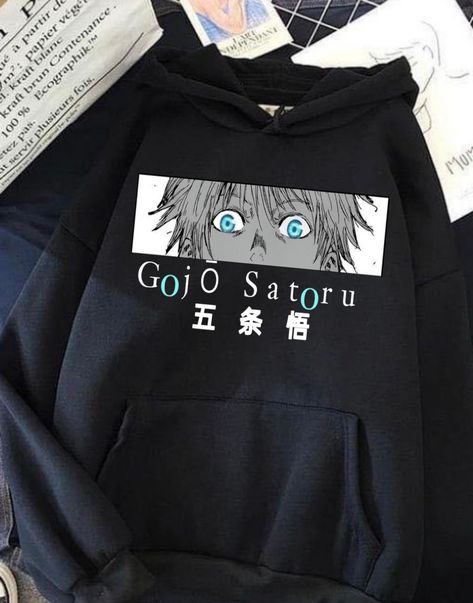 Kawaii Hoodies Anime, Jujutsu Kaisen Hoodie, Gojo Clothes, Cool Hoodie Design Ideas, Gojo Sweatshirt, Jjk Clothes, Gojo Hoodie, Hoodie Design Print, Otaku Clothes