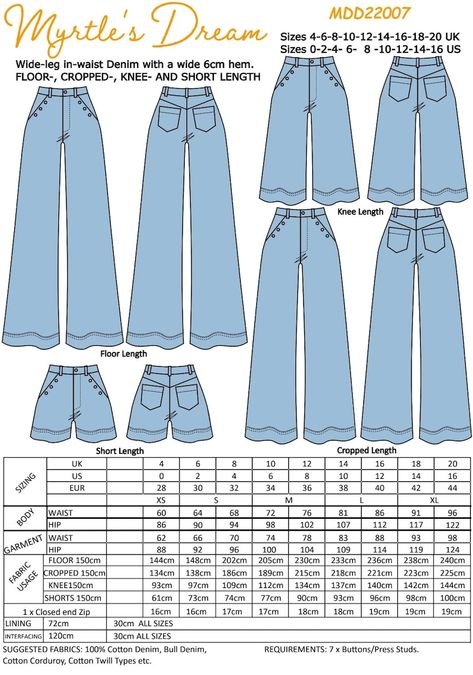 Pattern. Wide Leg, in Waist Denim Trouser, in Floor, Cropped, Knee and Short Length. Sizes 420 UK. Intermediate Sewing Project. - Etsy Jeans Patterns For Women, High Waisted Jeans Pattern, Wide Leg Jean Pattern, Wide Leg Jeans Sewing Pattern, Sewing Jeans Pattern, Mens Sewing Patterns Free, Wide Leg Jeans Pattern, Pants Sewing Pattern Free, Sew Trousers