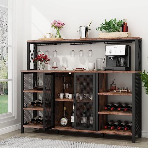 Cabinet With Wine Rack, Coffee Bar Cabinet, Wine Bar Cabinet, Wine Rack Storage, Kitchen Sideboard, Rack Storage, Buffet Cabinet, Glass Holder, Sideboard Buffet