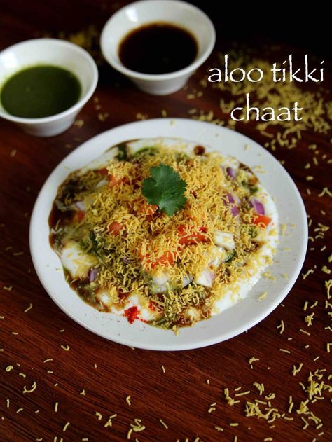 Aloo Tikki Chaat Recipe, Aloo Tikki Chaat, Aloo Tikki Recipe, Kulcha Recipe, Indian Delicacies, Chats Recipe, Desi Street Food, Aloo Tikki, Hebbar's Kitchen