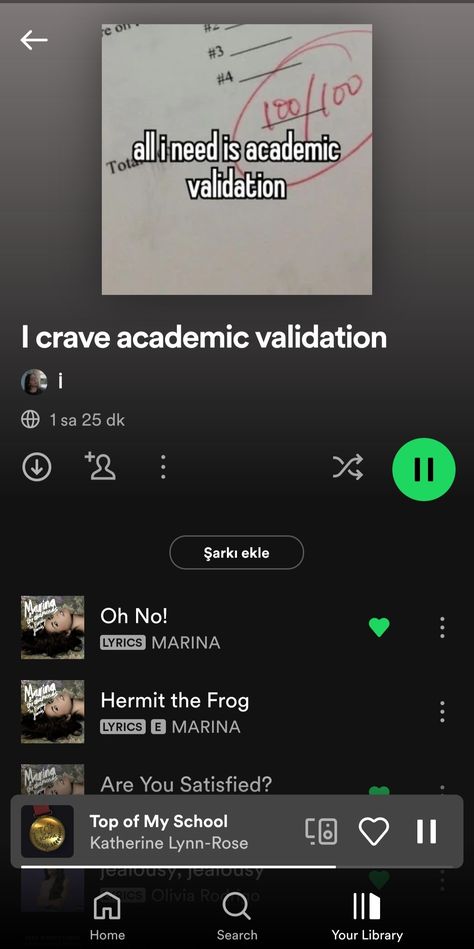 A playlist for people who crave academic validation Academic Playlist, You Crave Academic Validation, Top Of My School Lyrics, Top Of My School Spotify, Academic Validation Songs, I Crave Academic Validation, Craving Academic Validation, Academic Validation Drawing, Playlist For School