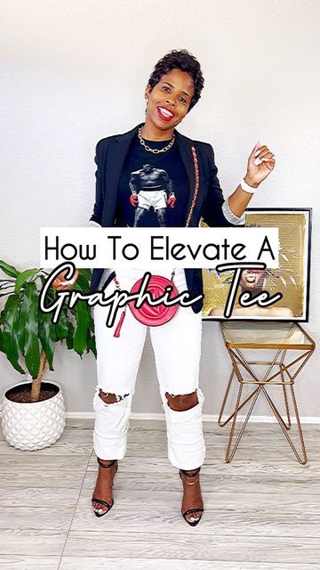 Blazer Graphic Tshirt Jeans Women, Graphic Tee Outfit For Work, Tshirt With Dress Pants, Tshirt And Skirt Outfit Dressy, Graphic Tee Professional Outfit, Dress Up Tshirt Outfits Work, How To Style Jeans For Work, T Shirt With Blazer Outfit Women, How To Style Graphic Tees Outfits