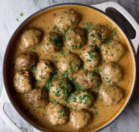 35 winter dinner recipes that are healthy and filling | Well+Good Gravy Meatballs, Best Swedish Meatball Recipe, Beef And Pork Meatballs, Meatball Dishes, Pork Meatballs, Meatball Ingredients, Winter Dinner Recipes, Swedish Meatballs, Comfort Dishes