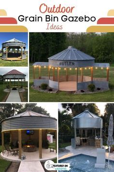 Grain Bin Silo Gazebo and bar ideas for your backyard. Easy DIY gazebos with fire pit, bar, outdoor kitchen, patios and more! Diy Grain Bin, Silo Gazebo, Cabana Ideas Backyard, Grain Bin Bar, Grain Bin Gazebo, Bin Bar, Bin Gazebo, Gazebo Bar, Grain Bins