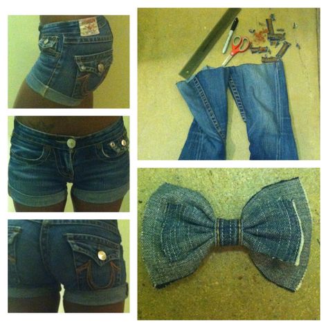 #DIY I turned my pants into shorts & a bow. #Style #Fashion #Apparel #TrueReligion #Women #Girls Pants Into Shorts, Upcycle Clothing, Mending Clothes, Diy Wardrobe, Bow Style, Upcycle Clothes, Needle And Thread, Jean Outfits, Diy Fashion