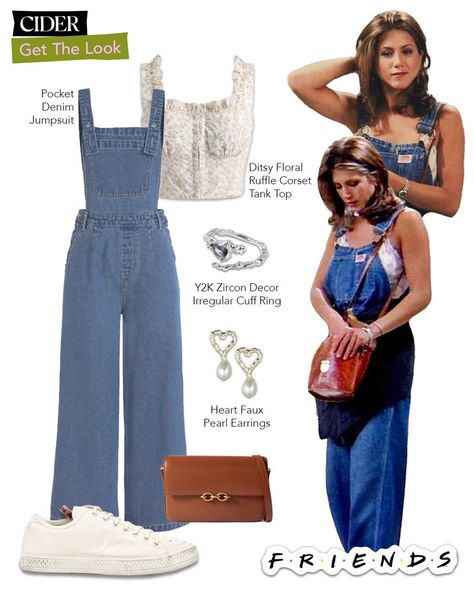 Cider Outfit Ideas, Cider Outfits, Style Steal, Faux Pearl Earrings, Cuff Rings, Floral Ruffle, Denim Jumpsuit, Inspiration Style, Ditsy Floral