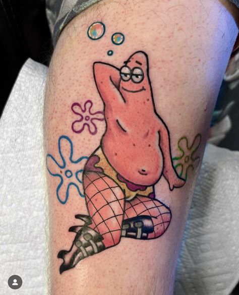 Patrick’s got a new look! ✨ Fishnets, boots, and all the confidence in Bikini Bottom. Who says starfish can’t rock the runway? 😎🖤 
🎨 @earlygravetattoo
📍 240 Queen St. W.
📞 416-581-8888

#PatrickStar #TattooArt  #TattooInspiration #CartoonTattoos #PatrickStarTattoo #SpongeBobTattoo #FunnyTattoo #BootsAndFishnets #TattooIdeas #TattooDesigns #ColorTattoo #TattooArtist #TattooStudio #CartoonInk #PopCultureTattoo #TattooVibes #TattooWork #TattedUp #InkAddict #TattooLove #TattooCollective Spongebob Tattoo, Patrick Star, Funny Tattoos, Cartoon Tattoos, New Traditional, Tattoo Work, Animal Tattoos, Color Tattoo, Tattoo Studio