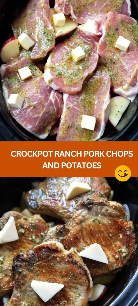 Easy Crockpot Ranch Pork Chops and Potatoes Recipe - Perfect Slow Cooker Dinner! - Looking for a hassle-free dinner idea? Try our simple Crockpot Ranch Pork Chops and Potatoes recipe! Made with tender pork chops, flavorful red potato... Boneless Pork Chops Crock Pot, Ranch Pork Chops And Potatoes, Crockpot Ranch Pork Chops, Baked Bbq Pork Chops, Ranch Pork Chops Crock Pot, Boneless Pork Chop Recipes, Pork Chop Recipes Crockpot, Slow Cooker Pork Tenderloin, Pork Chops And Potatoes