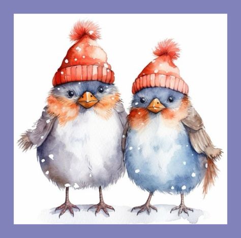 Christmas Birds Watercolor, Christmas Animal Illustration, Baby Christmas Card, Painted Christmas Cards, Christmas Birds, Animal Art Projects, Winter Birds, Watercolor Flowers Tutorial, Christmas Illustrations