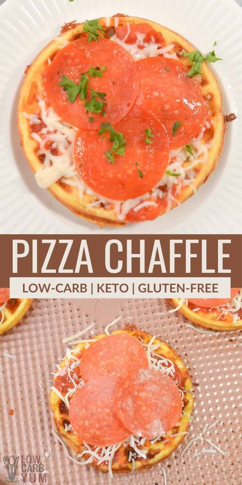 When you need a keto-friendly way to make pepperoni pizza, grab this quick & easy pizza chaffle recipe. It's delicious and low-carb! Thm Pizza, Pizza Chaffle Recipe, Pizza Chaffle, Keto Pizza Sauce, Low Carb Pizza Recipes, Keto Chaffles, Low Carb Marinara, Healthy Low Carb Snacks, Chaffle Recipe