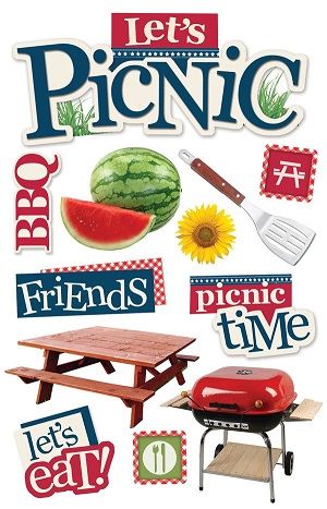 Picnic 3D Scrapbooking Glitter Stickers Picnic Items, Grilled Watermelon, Picnic Theme, Clear Acrylic Stamps, Paper House, Picnic Time, 3d Stickers, Acrylic Stamp, Glitter Stickers