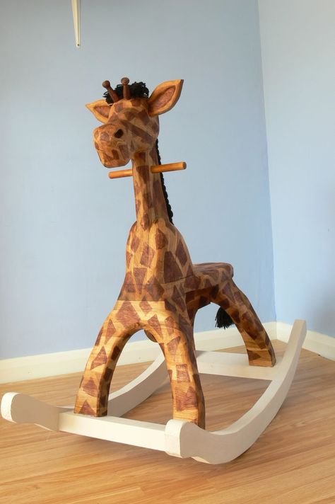 Wooden Rocking Horse Giraffe - Made Out of Kitchen Worktop Giraffe Rocking Horse, Wooden Rocking Horse Plans, Rocking Horse Diy, Rocking Horse Woodworking Plans, Female Carpenter, Rocking Horse Plans, Wooden Giraffe, Wood Rocking Horse, Baby Crib Diy