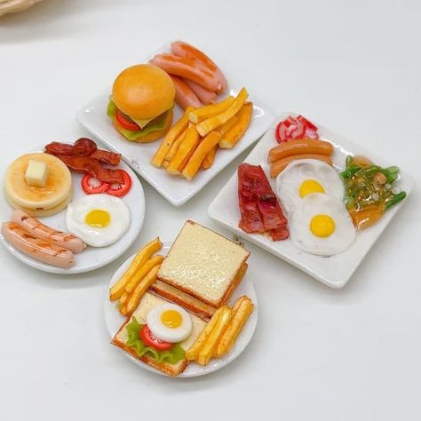 Set Miniature English Breakfast, Fake Food Decorate for Dollhouse 1:12 Scale - Etsy Tiny Food Clay, Mini Food For Dolls, Food Clay Art, Barbie Doll Food, Diy Miniature Food, Miniature Clay Food, Food Clay, Food Deserts, Polymer Clay Food