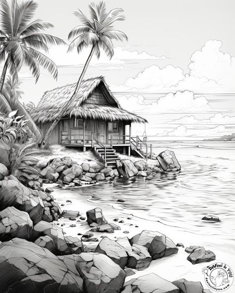 Landscape Pencil Drawings, Coloring Printables, Landscape Design Drawings, House Colouring Pages, Angel Artwork, Charcoal Art, Grayscale Coloring, Landscape Artwork, Landscape Drawings