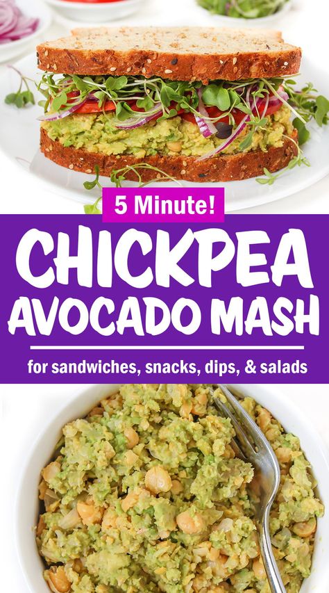 Chickpea Avocado Mash with Lemon Wfpbno Recipes, Wfpb Meals, Salads Vegan, Chickpea Mash, Vegan Chickpea Recipes, Avocado Mash, Garden Grazer, Chickpea Avocado, Mcdougall Recipes