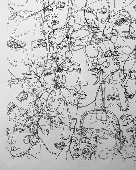 One Line Face Art, Line Art Drawings Face, Cool Line Drawings, One Line Art Face, One Line Face Drawing, One Line Drawing Face, Line Art People, Line Face Art, Faces Line Art