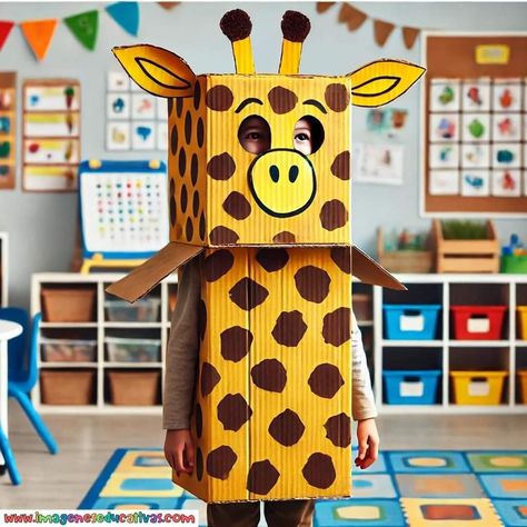 Book Characters Dress Up, Fancy Dress Costumes Kids, Clown Crafts, Giraffe Costume, Cardboard Crafts Kids, Cardboard Costume, Diy Costumes Kids, Book Week Costume, Preschool Art Activities